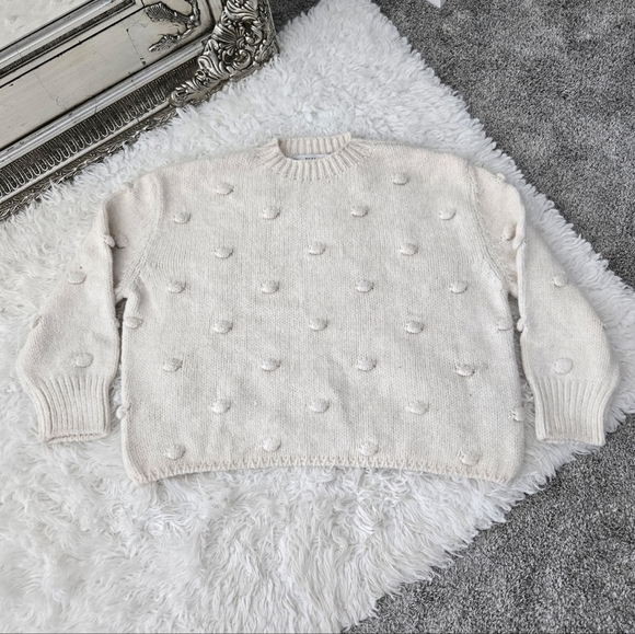 Zara Knit PomPom Sweater. Ivory. Size Small. New. - Picture 2 of 9